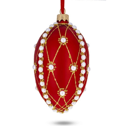 Red Handmade Glass Christmas Tree Egg