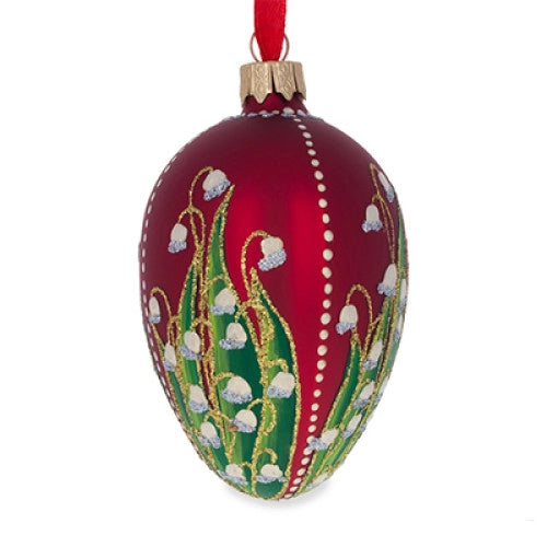 Red Handmade Glass Christmas Tree Egg Lilies