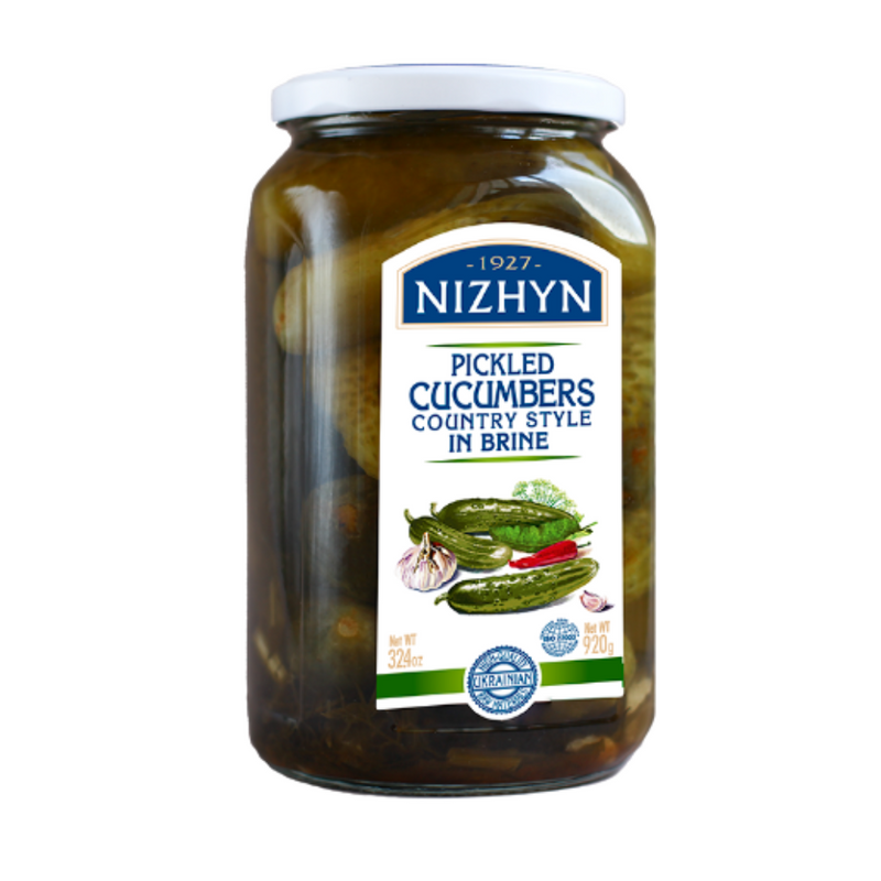 Pickled Cucumbers Country Style in Brine Nizhyn 920g