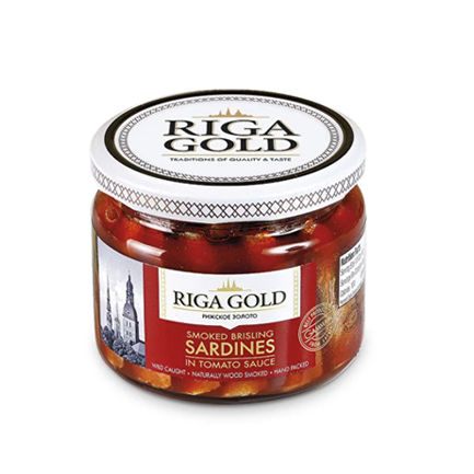 Fried Sprats in Tomato Sauce in Glass Riga Gold 280g