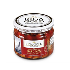 Fried Sprats in Tomato Sauce in Glass Riga Gold 280g